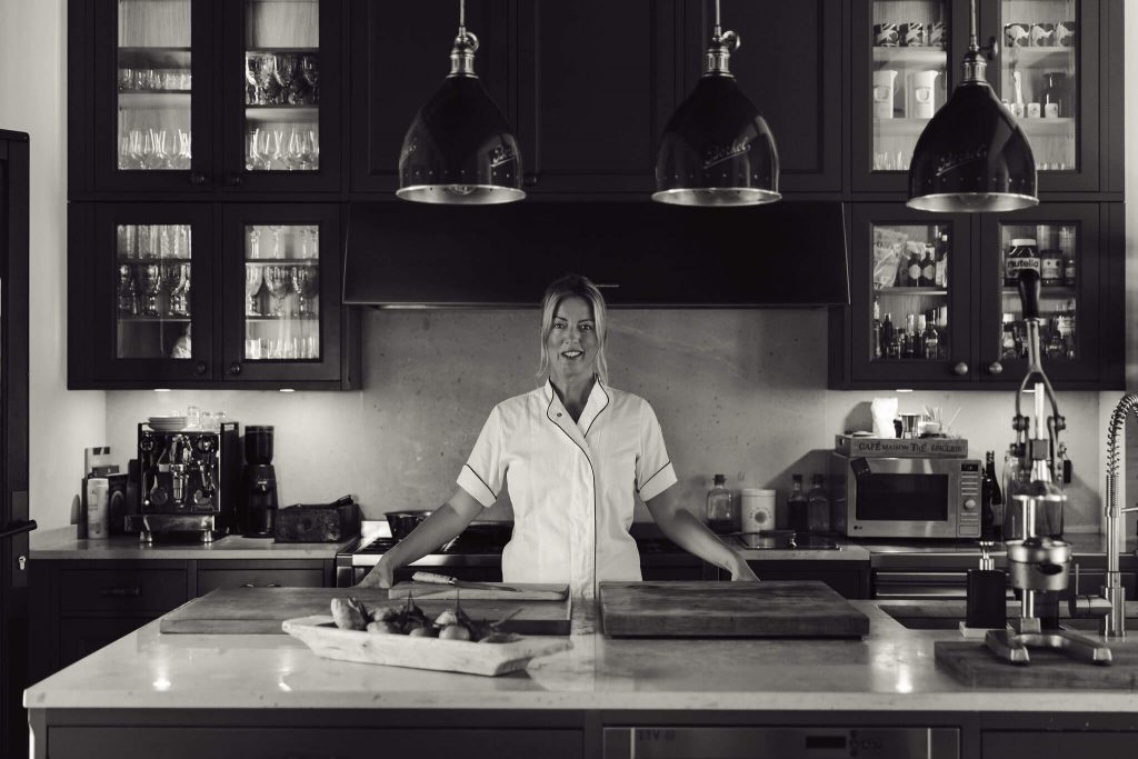 Private chef Ida in kitchen for personal branding shoot in Mallorca
