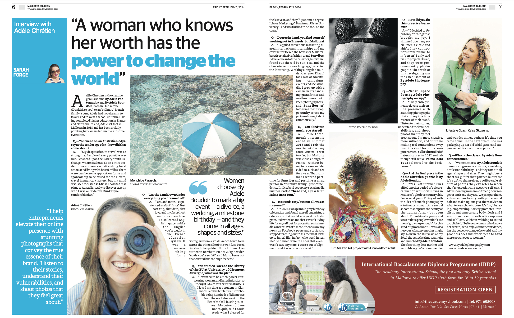 Adele Chretien interview in the Mallorca Bulletin.24