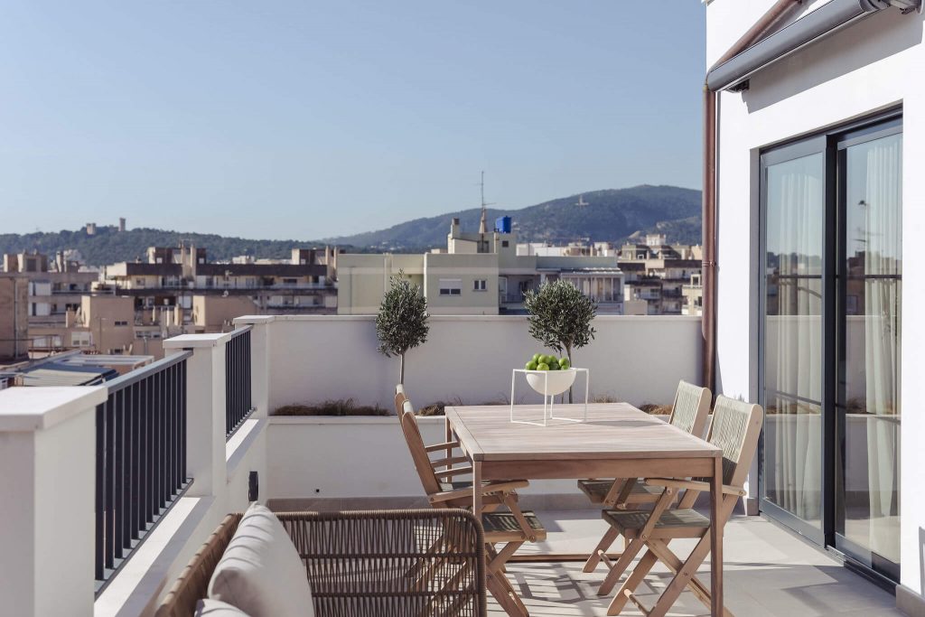 Terrace with a view of Bellver castle for a real estate and interior design photography session